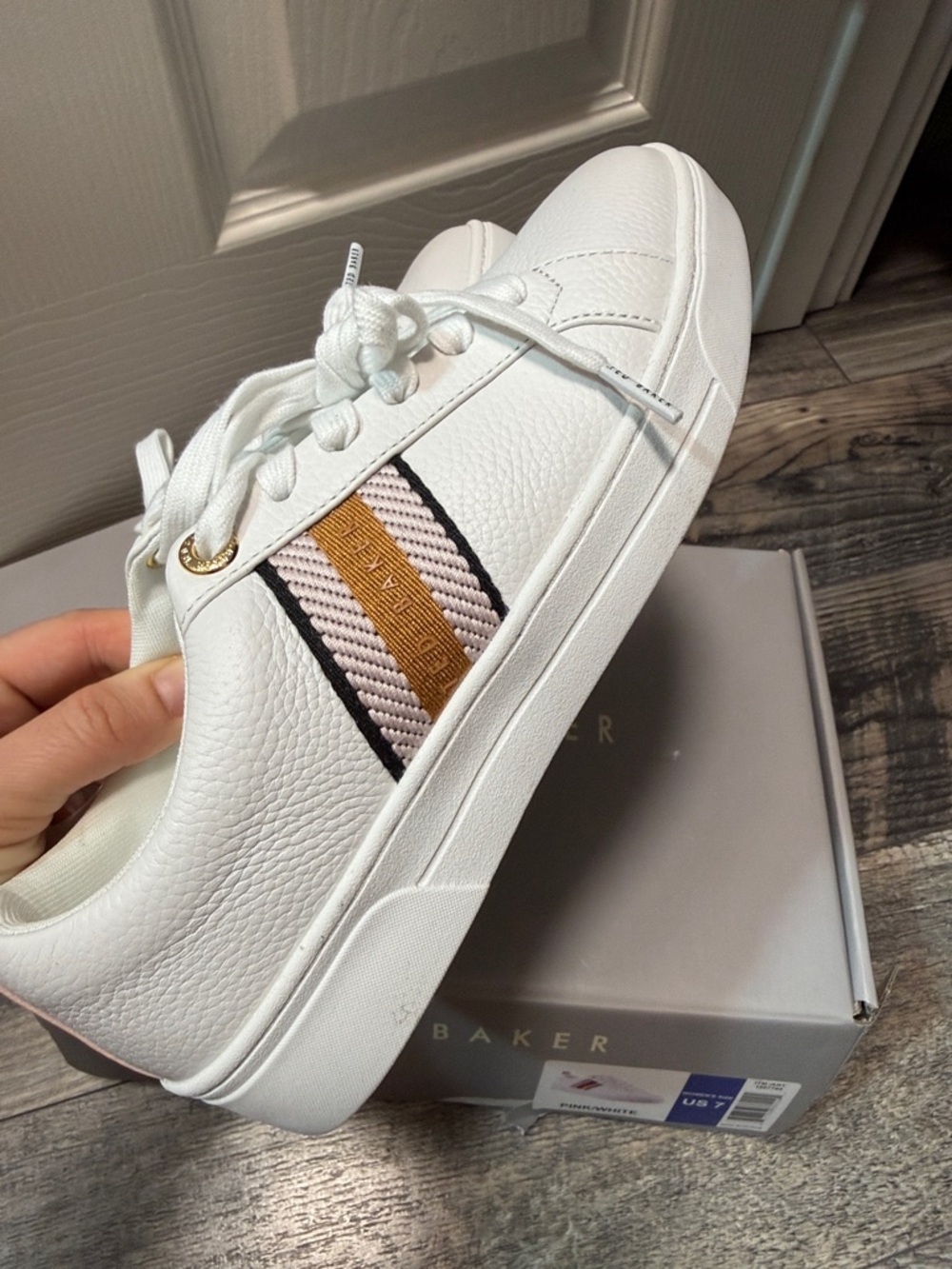 Ted Baker leather sneakers shoes pink white stripes size 7 new